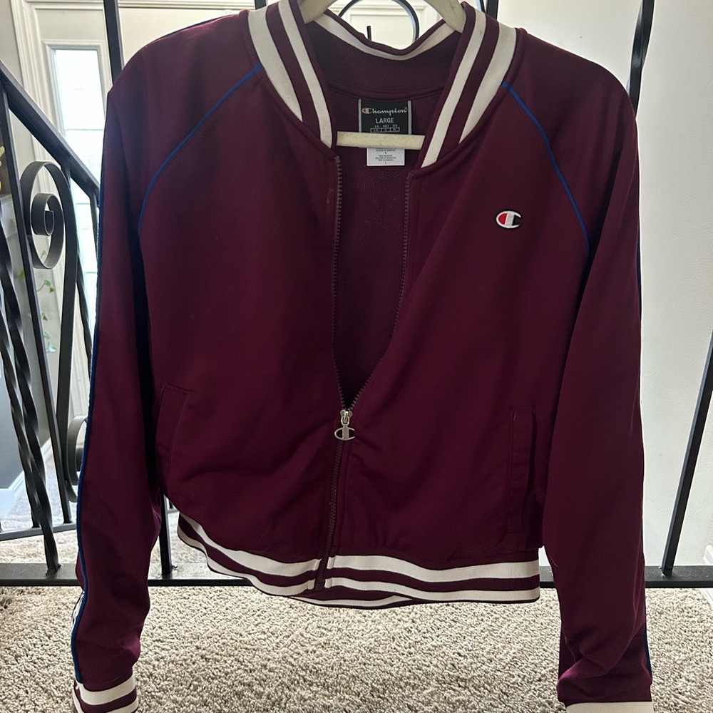Champion Maroon Bomber Jacket with White Trim